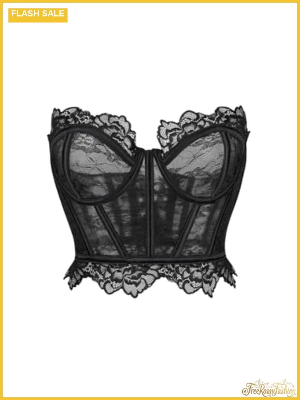 Sheer Lace Corset Tube Top Lace Up Tie Back Strapless Crop Top